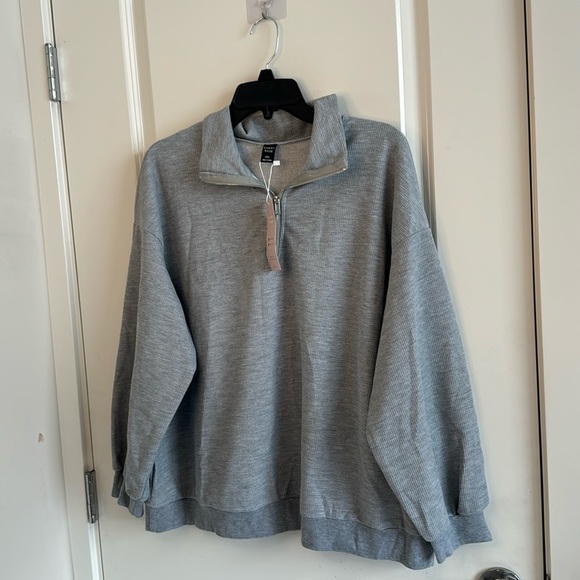 Emery Rose Gray Knit Long Sleeve Pullover 1/4 Zip Sweater - Picture 1 of 8